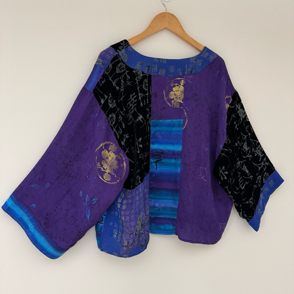 Chico's Velvet Burnout Kimono Purple and Blue Silk Blend Jacket Size XL / 3, EUC - Picture 8 of 12